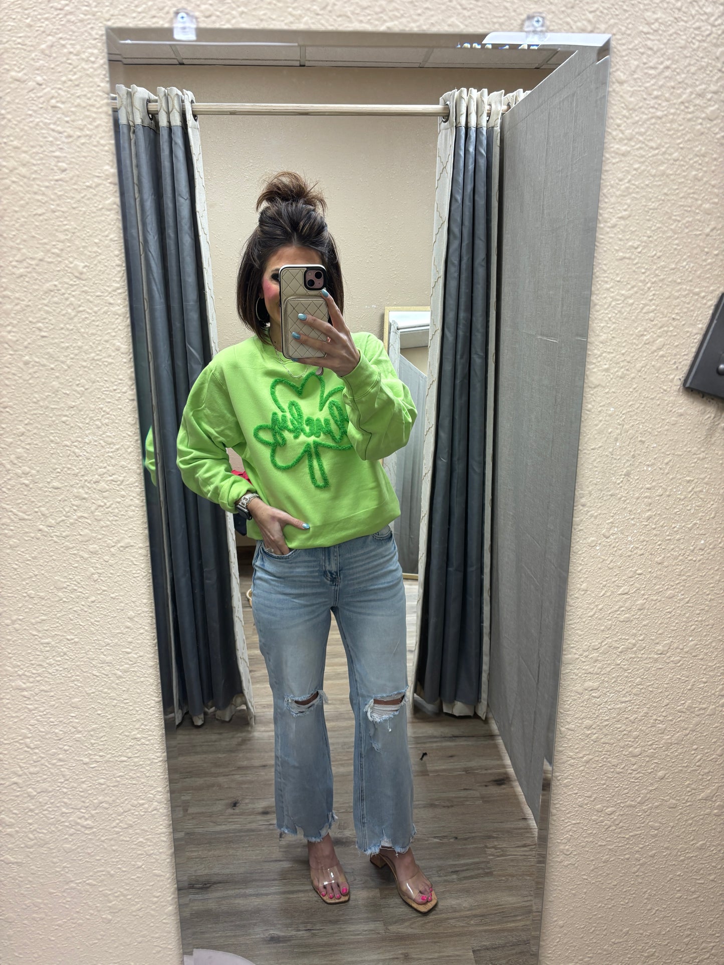 Lucky Fluffy Chenille Shamrock Patch Crew **RESTOCKED**
