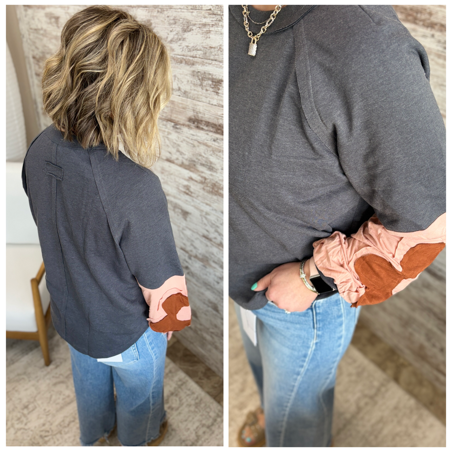 Charcoal Floral Patchwork Knit Top