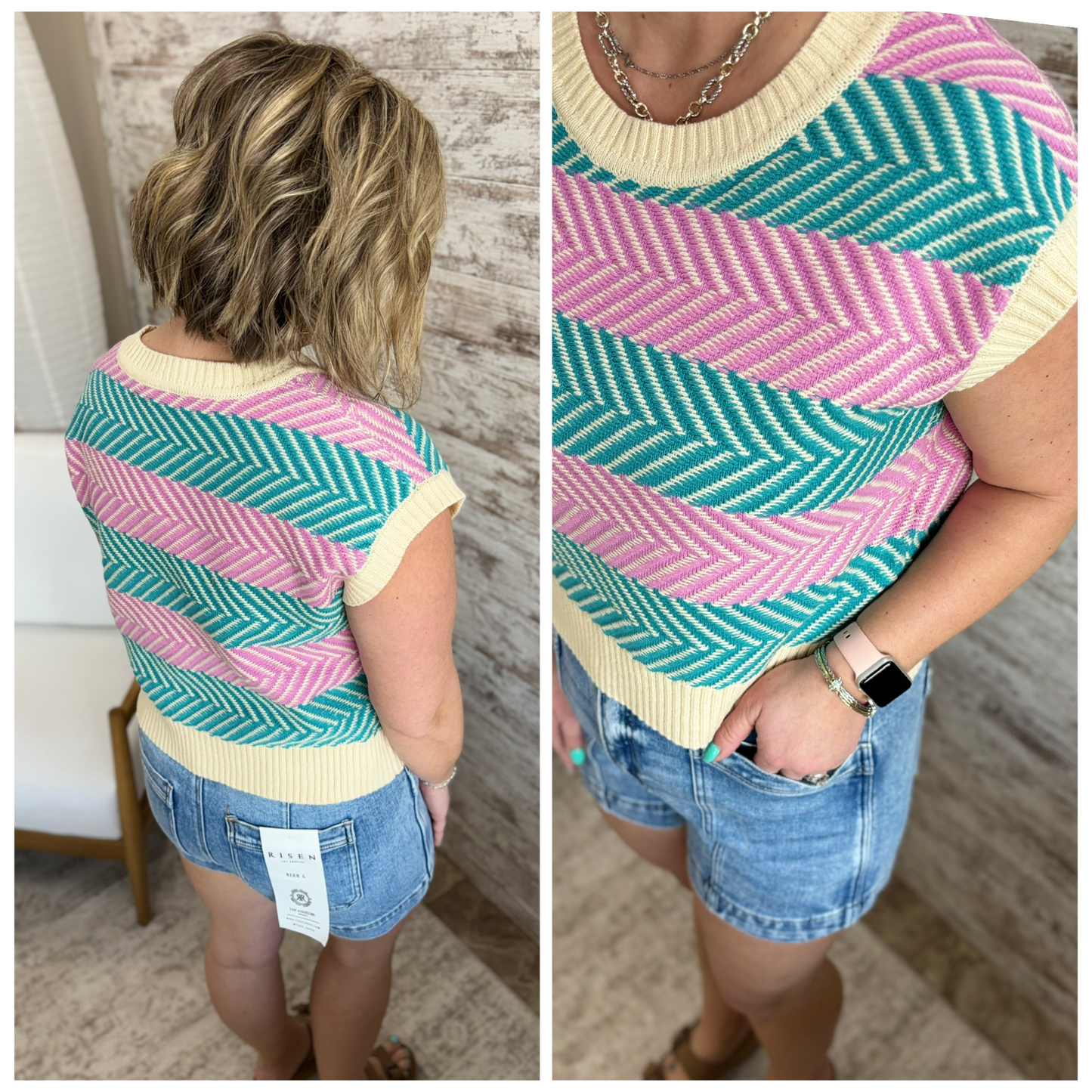 Orchid/Teal Chevron Boxy Sweater Top