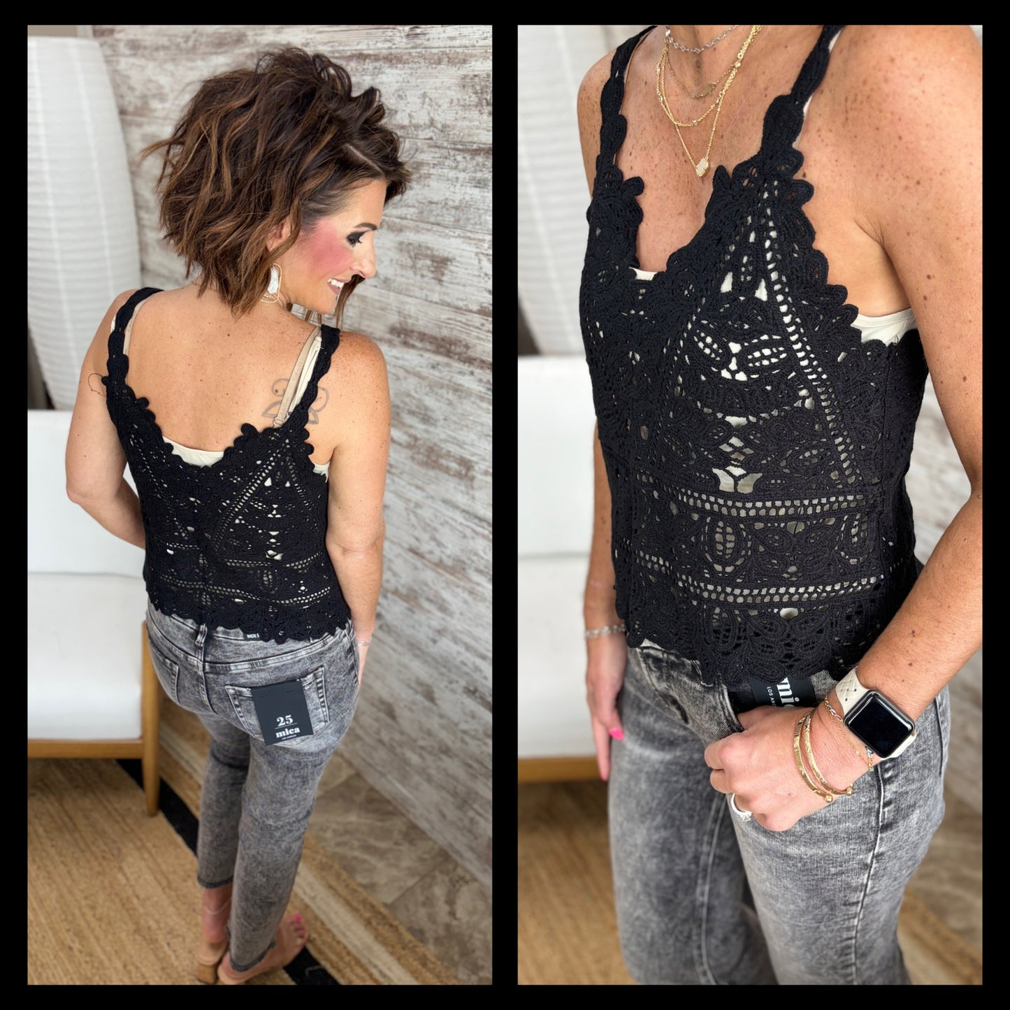 Crochet V Neck Cami Top ~2 Colors