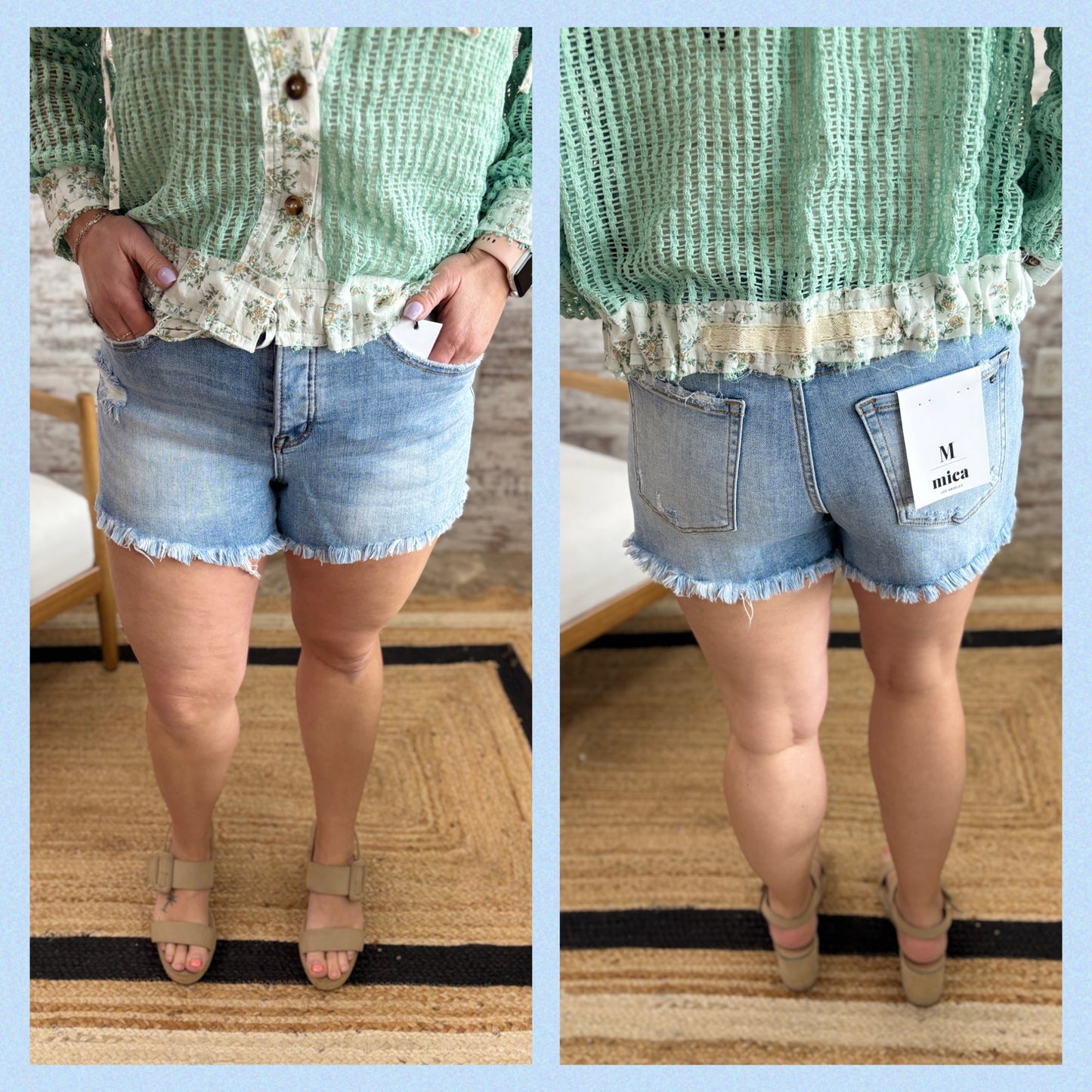 Mica Hidden Button Raw Hem Shorts MDP-H3424