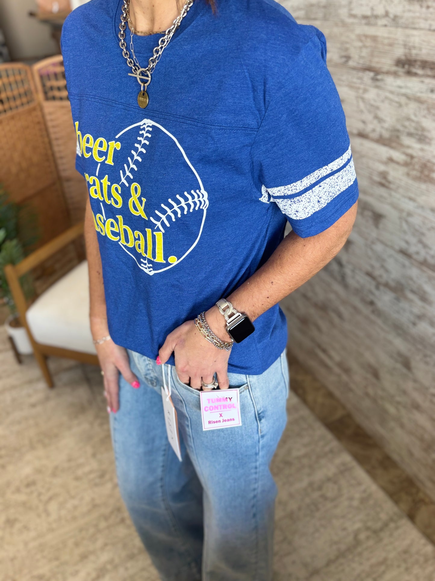 Beer, Brats, & Baseball District Varsity Stripe Royal Game Tee~ On Sale