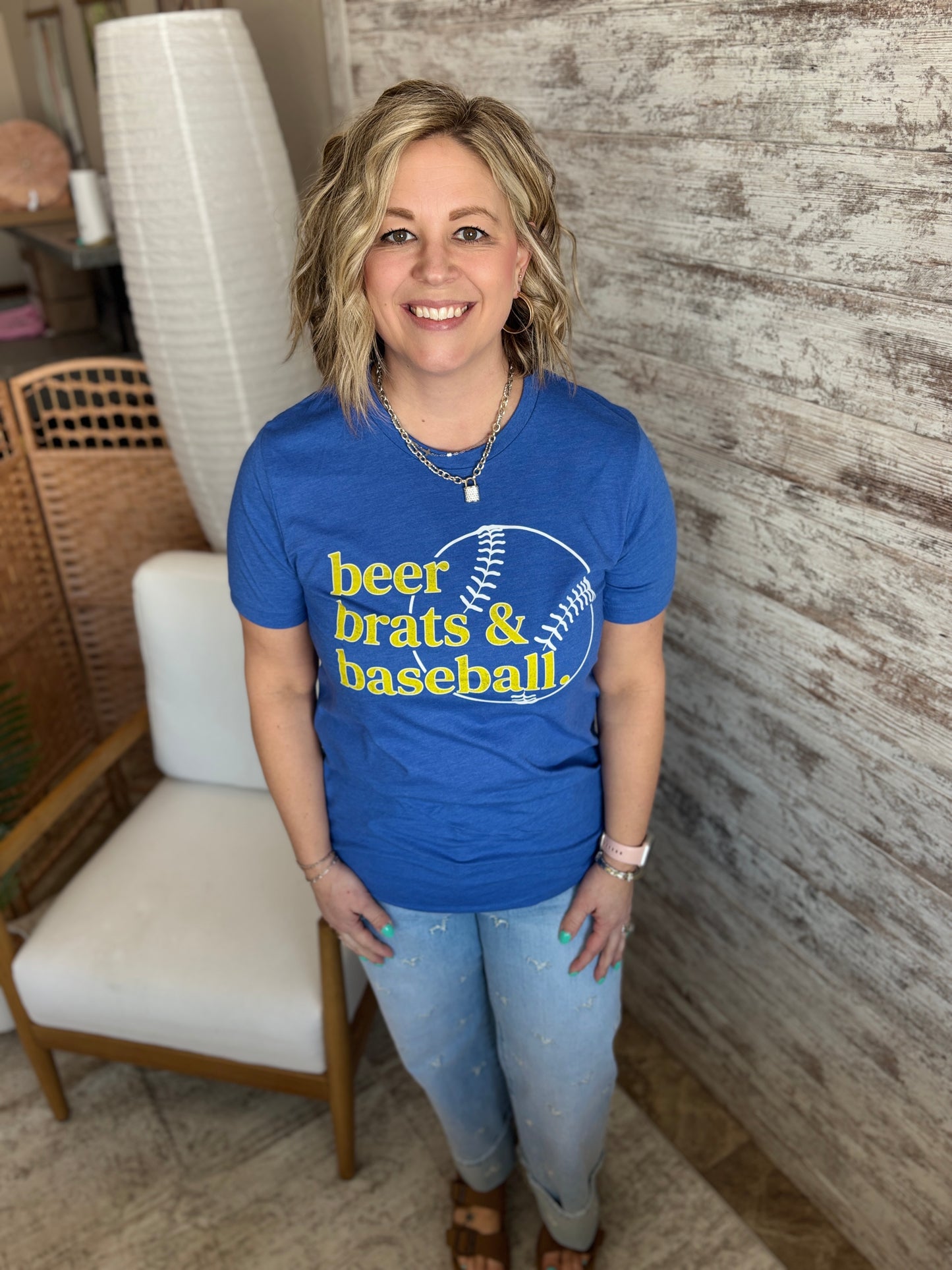 Beer, Brats, & Baseball Bella Canvas Heather Royal Tee