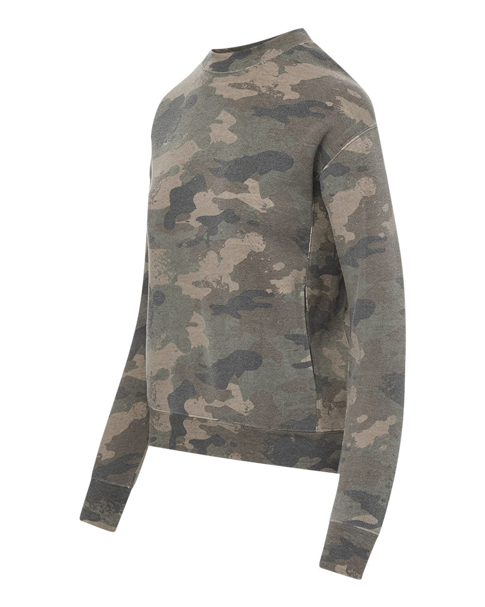 He's Hunting Faded Camo Ladies Fleece Pocket Crewneck