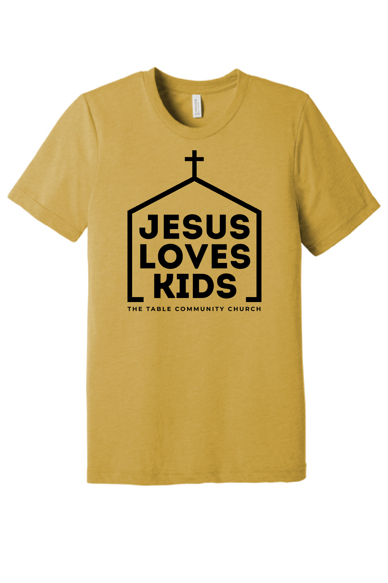 The Table Church "Jesus Loves Kids" Bella Canvas Triblend Mustard Tee ~Unisex