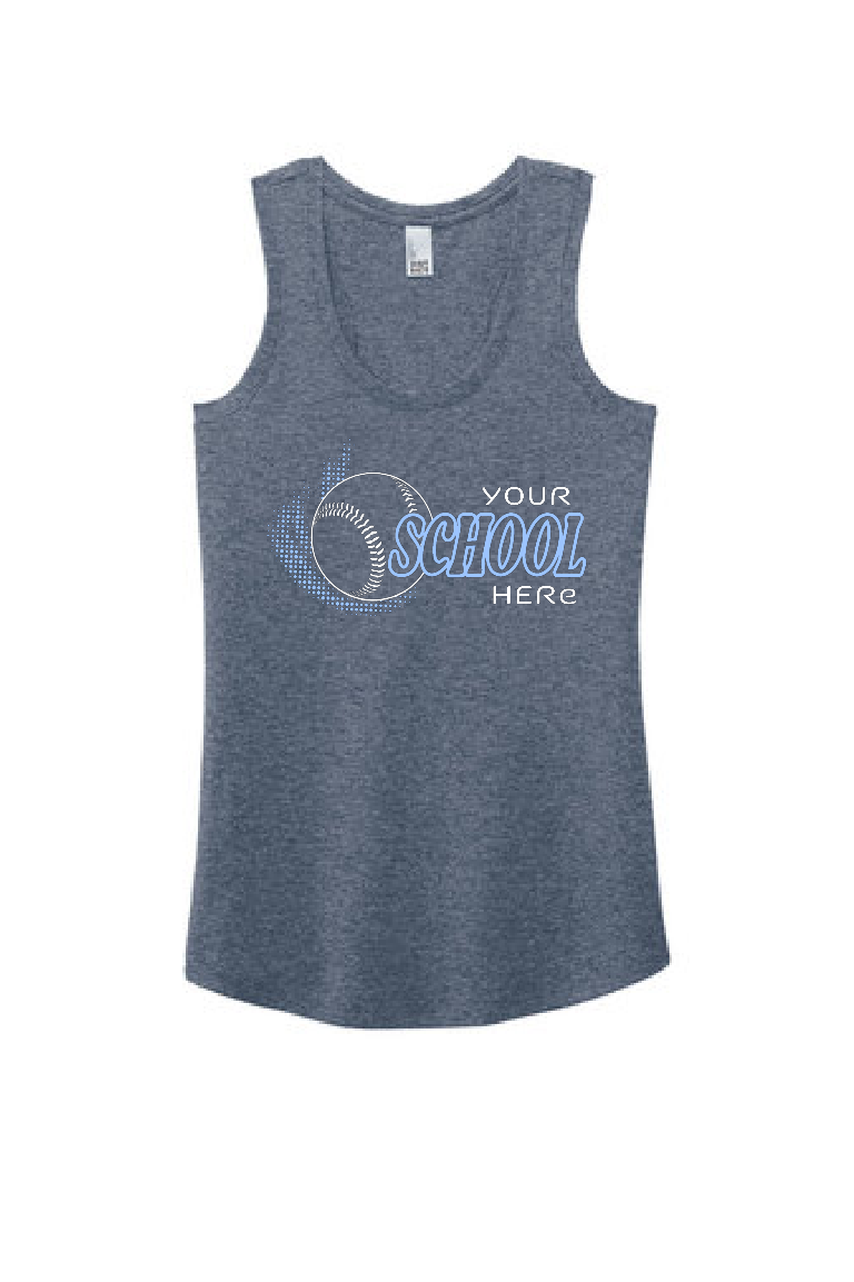 Custom Three Word Baseball/Softball District Ladies Racer Tank~ 5 Color Choices