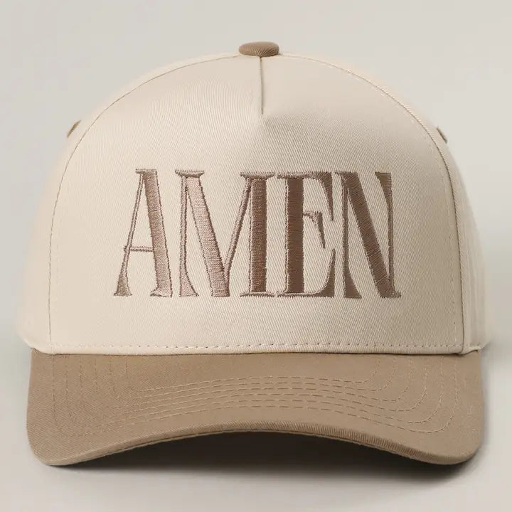 Amen Taupe Two Tone Embroidered Trucker Hat~