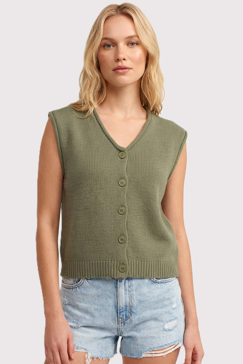 Lt Olive Sleeveless Cardigan
