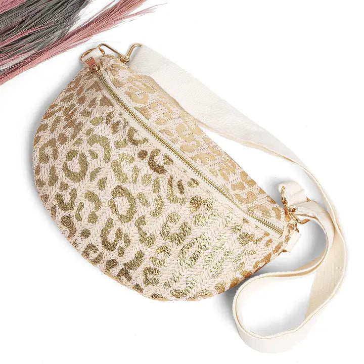 Leopard Pattern Adjustable Crossbody Belt Bag ~ Beige