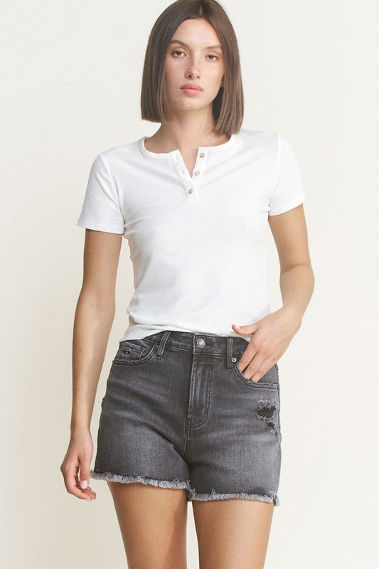 Mica Black Grey Distressed Shorts MDP-H3470