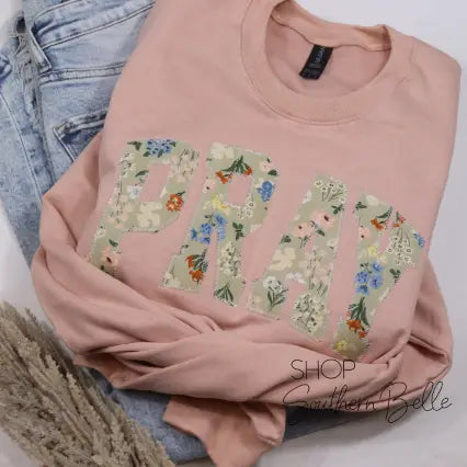 Peach Pray Embroidered Crew Neck