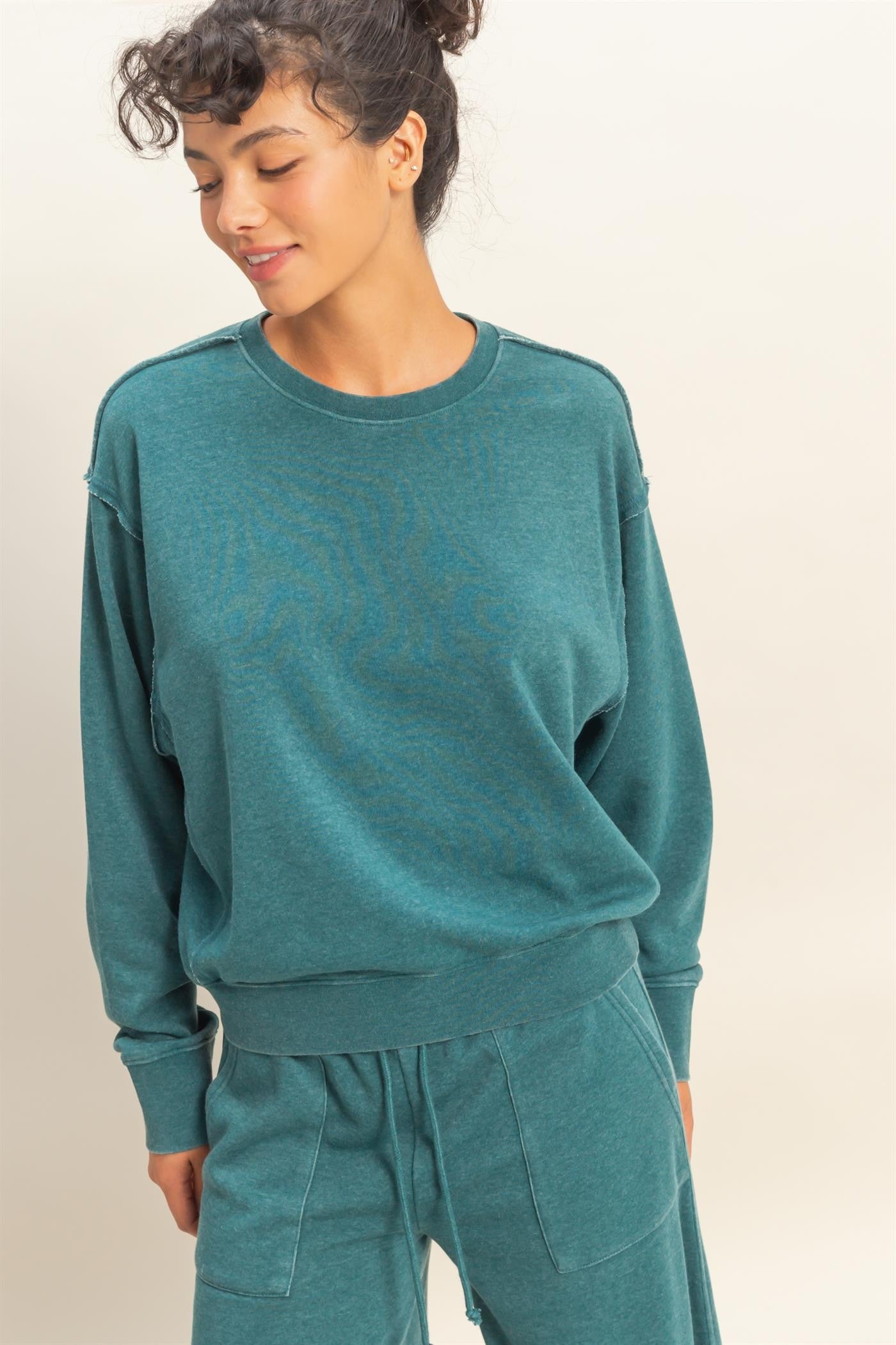 Dark Teal aw Edge Burnout Crew Neck *Restocked*