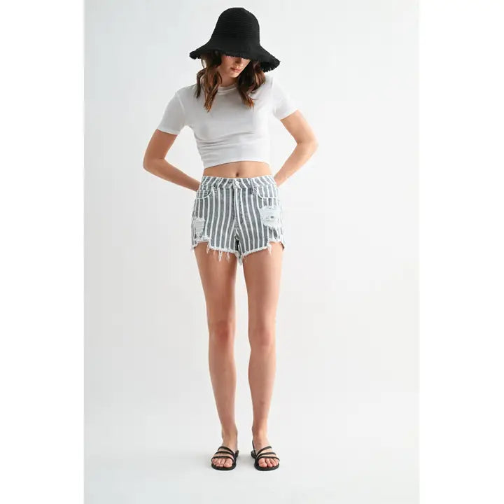 Mica Grey Blue Stripe Shorts MDP-H3648