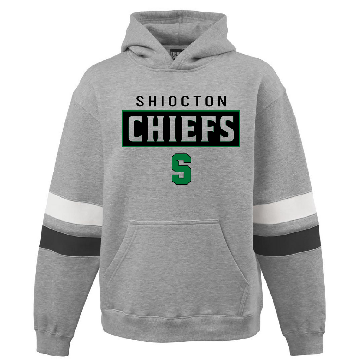 Shiocton Chiefs Black and White Stripe Pennant Hoodie ~ Unisex