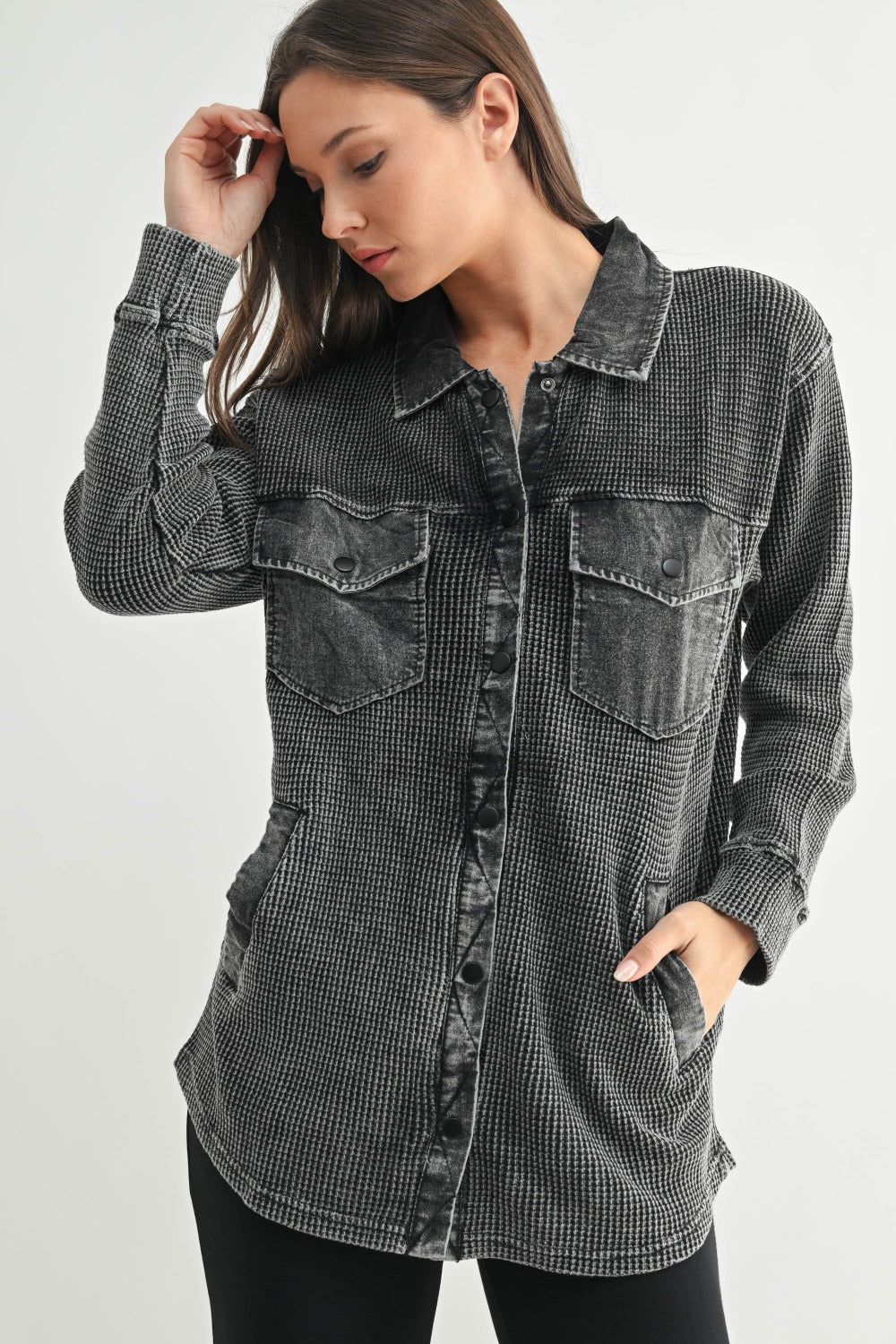 Waffle Knit Mineral Button Down Jacket ~ 3 Colors