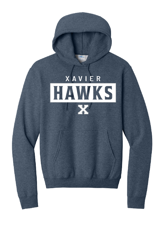 Xavier Hawks Heather Navy Port & Company Hoodie~ Youth and Adult