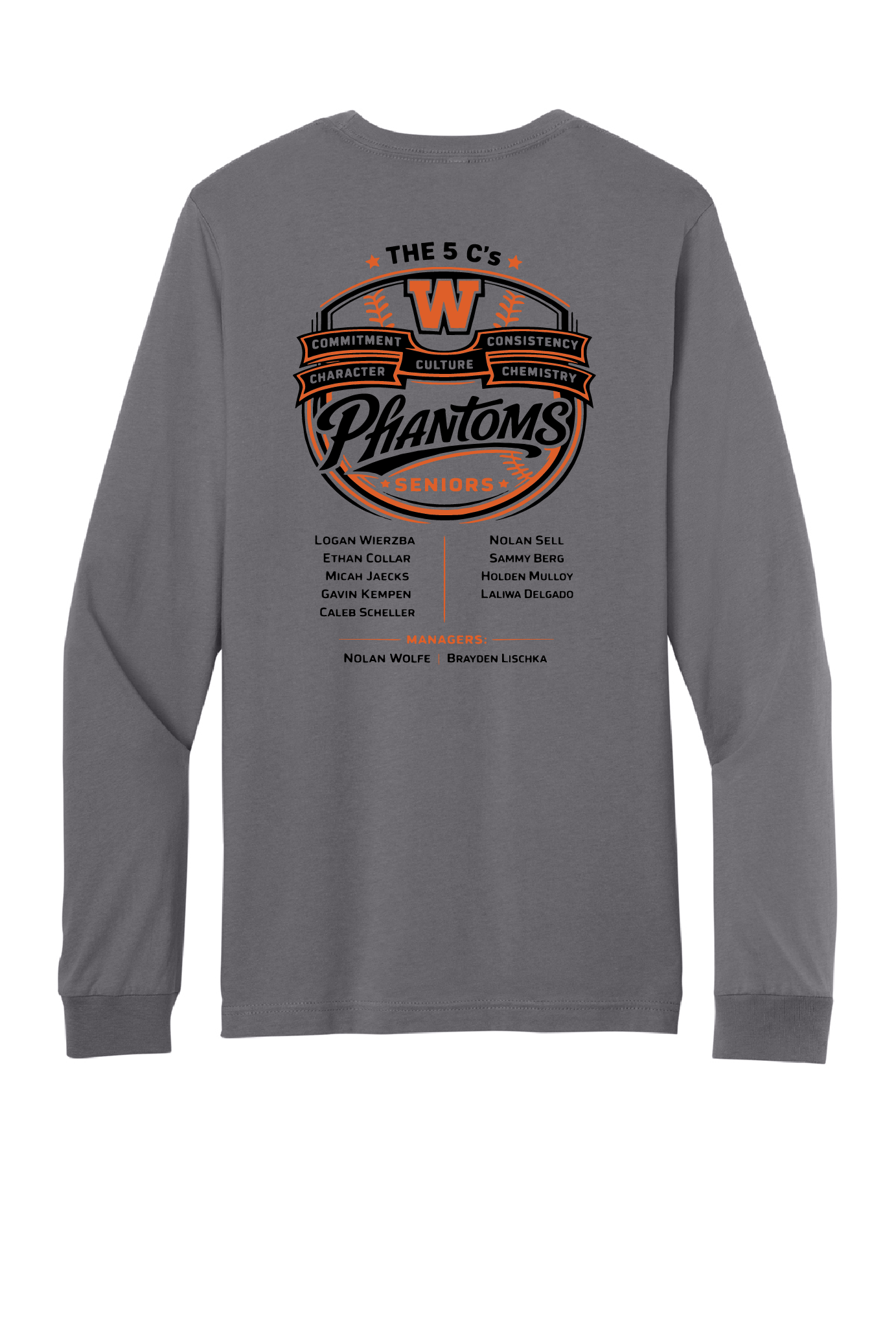 West DePere Senior Baseball Bella Canvas Heather Storm Tee Long Sleeve ~ Adult