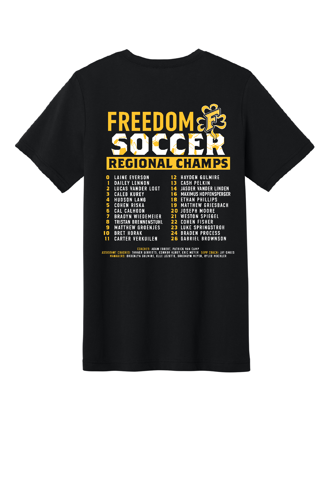 Freedom Irish Boys Soccer Regional Champs Black Bella Canvas Tee~ Unisex and Youth