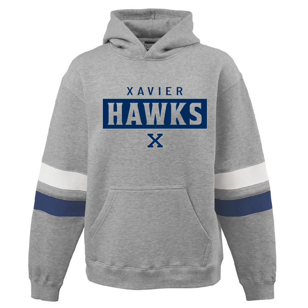 Xavier Hawks Navy and White Stripe Pennant Hoodie ~ Unisex