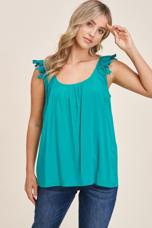 Lace Ruffle Sleeve Tank Top