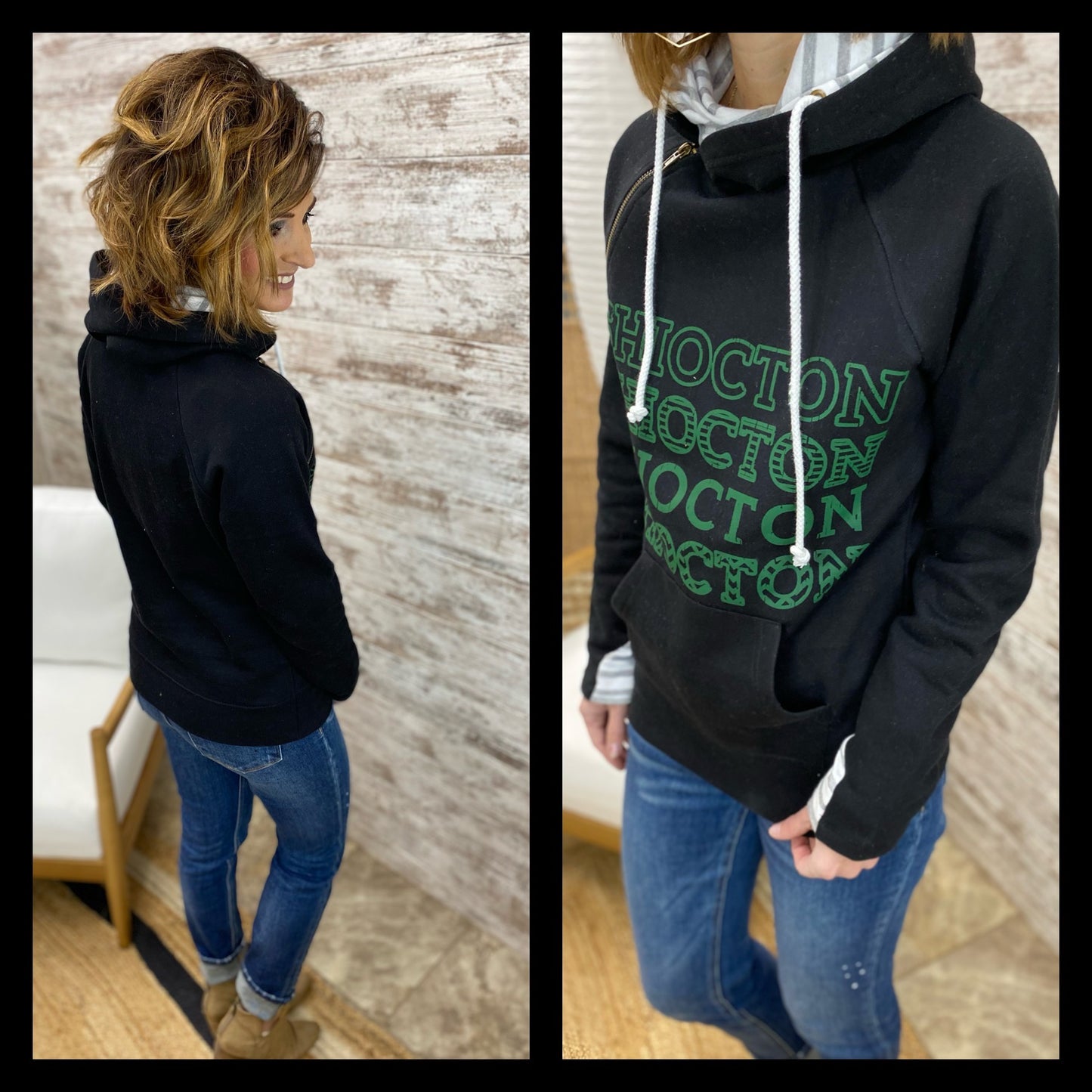Shiocton Black Striped Double Hoodie