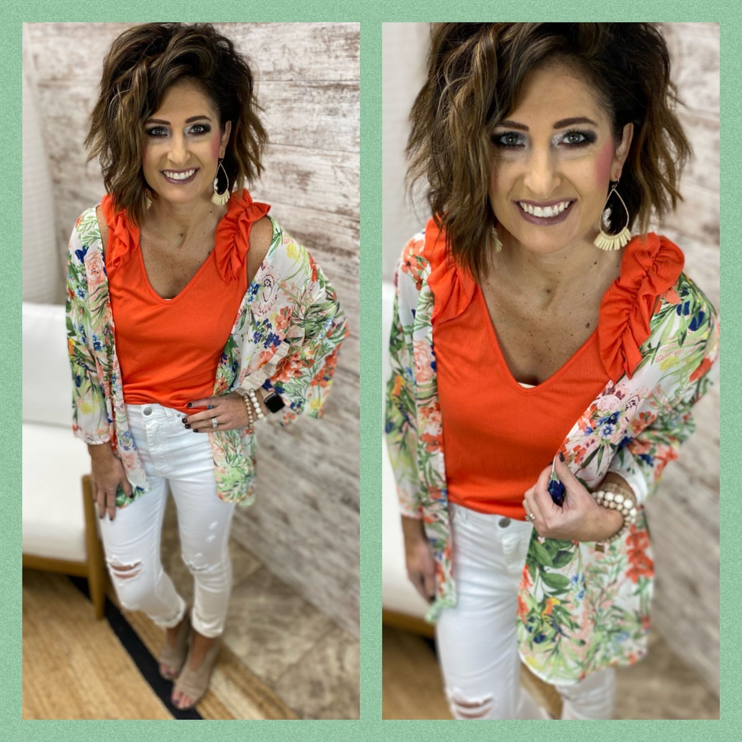 FLORAL PRINT CHIFFON KIMONO CARDIGAN