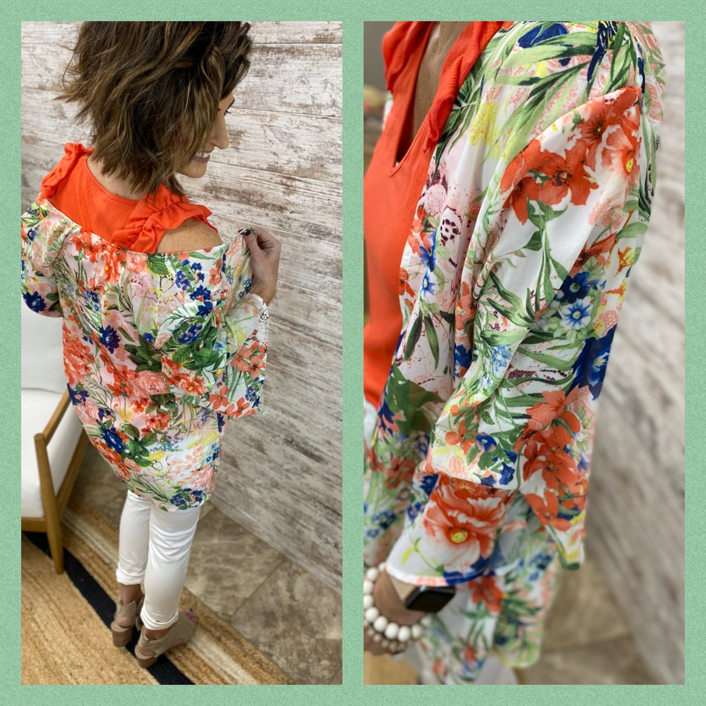 FLORAL PRINT CHIFFON KIMONO CARDIGAN
