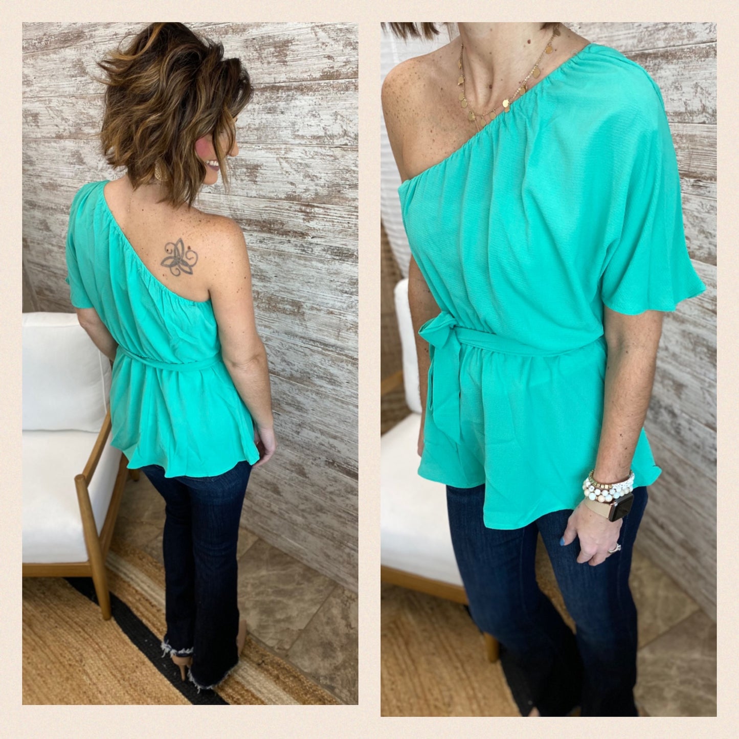 One Shoulder Mint Green Top