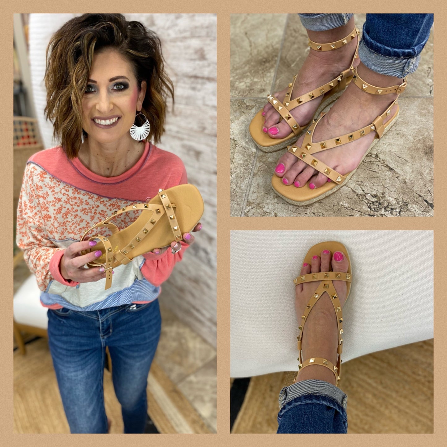 Studded Ankle Strap Sandal