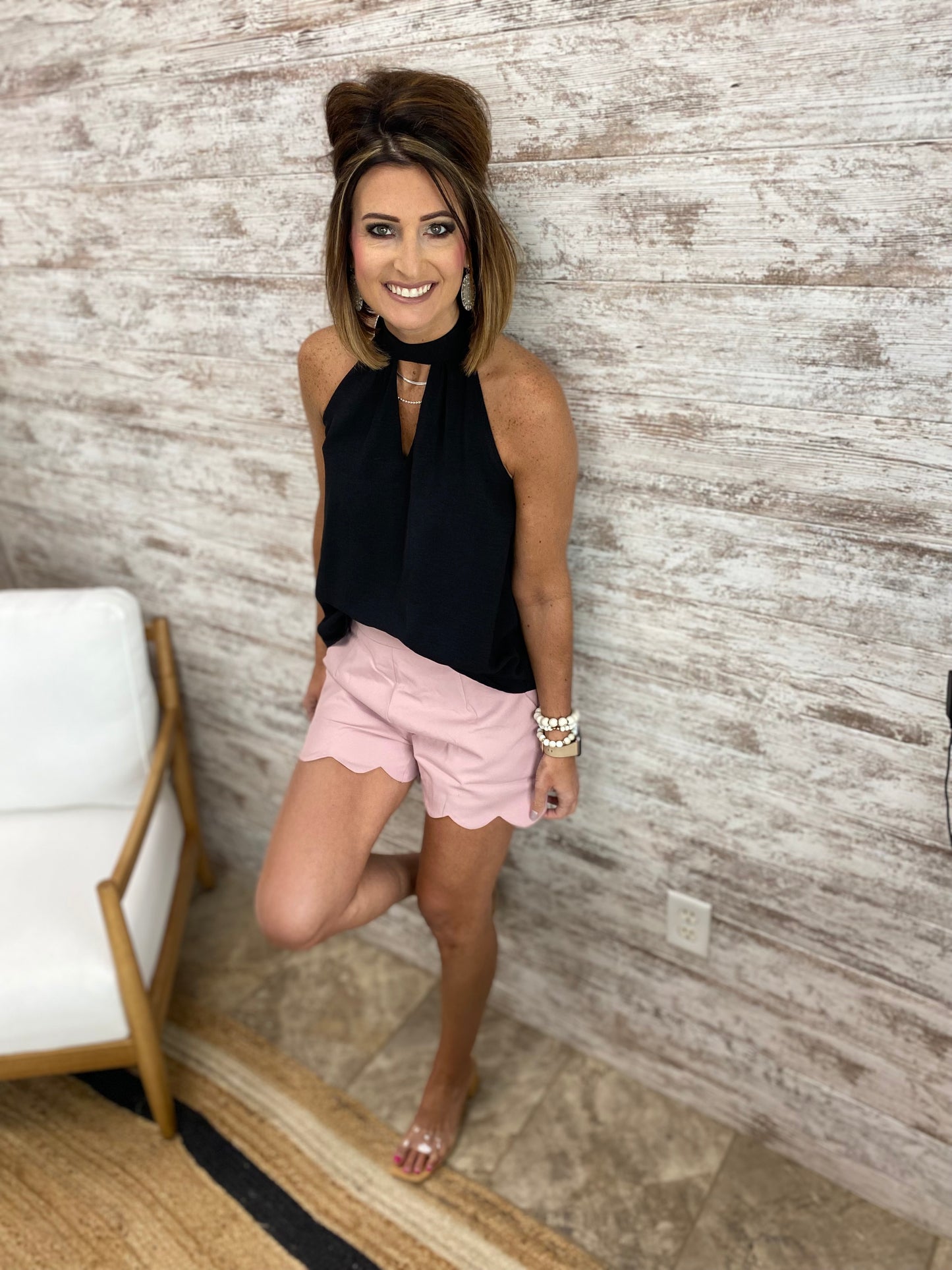 High Rise Scalloped Shorts