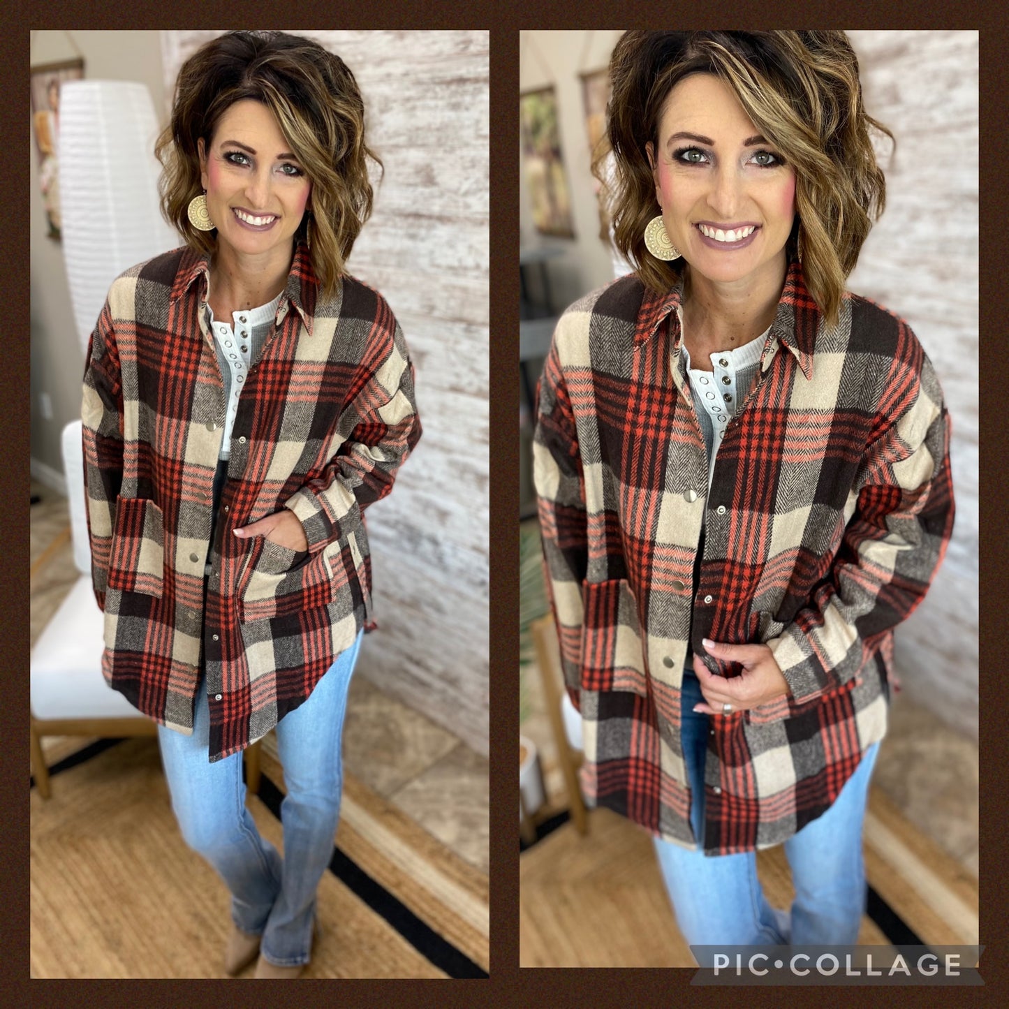 Plaid Printed Side Button Down Detail Shirt Jacket
