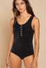 Scoop Neck Body Suit with Button Detail ~ 3 Colors