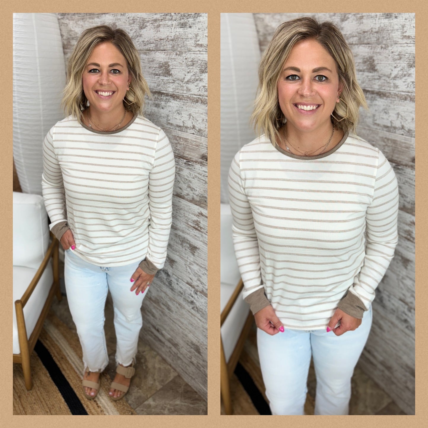 Ivory Striped Top with Tie Back