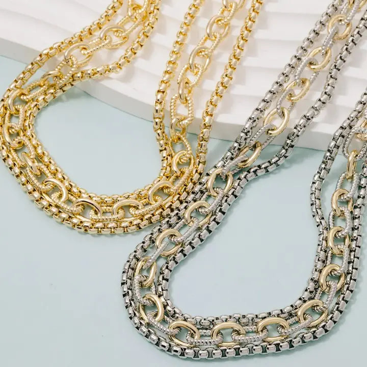 Two Tone Assorted Layered Chains Necklace