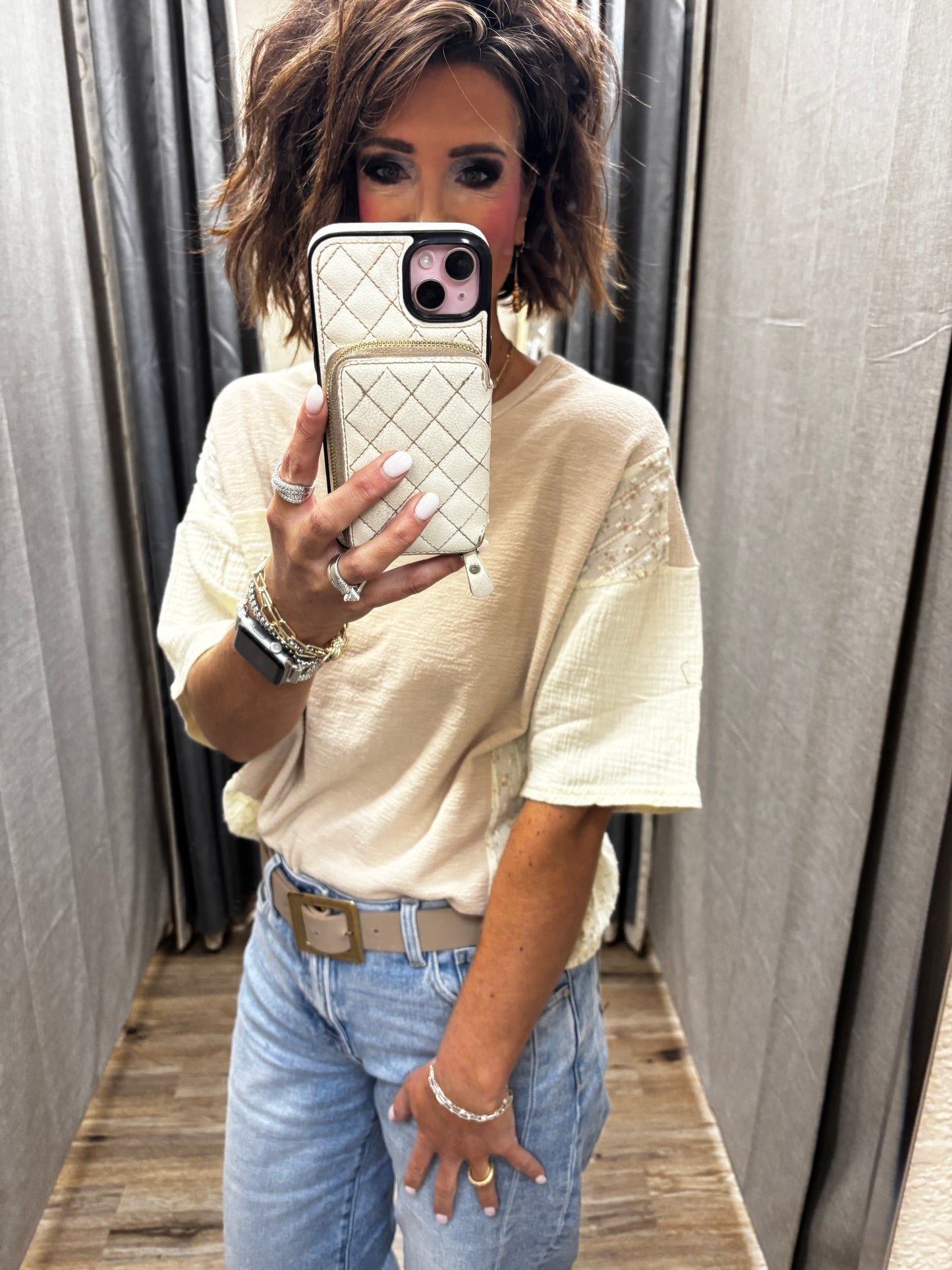 Taupe Mixed Floral Knit Top