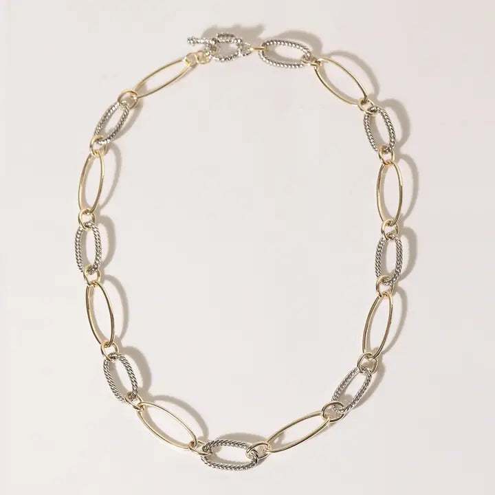 Two Tone Long Oval Cable Link Necklace