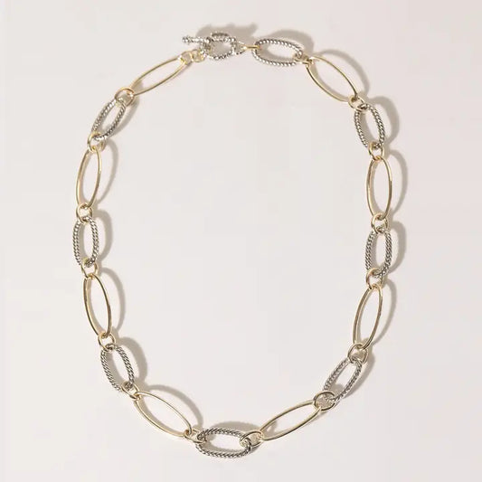 Two Tone Long Oval Cable Link Necklace