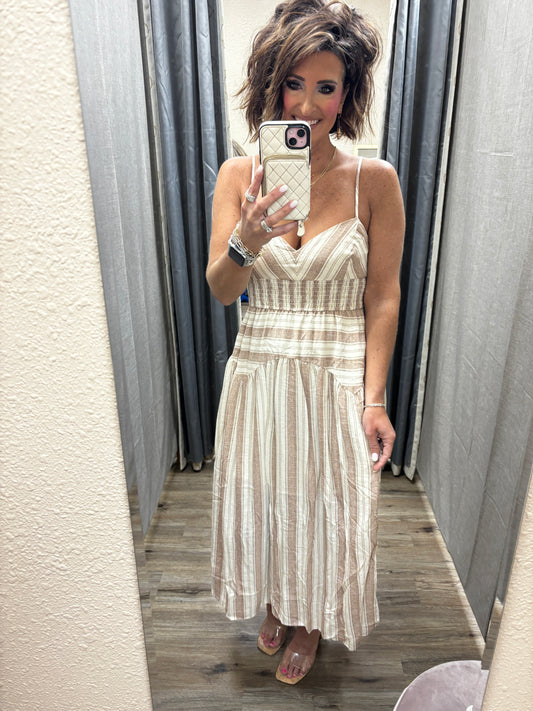 Brown Multi Pattern Spaghetti Strap Dress