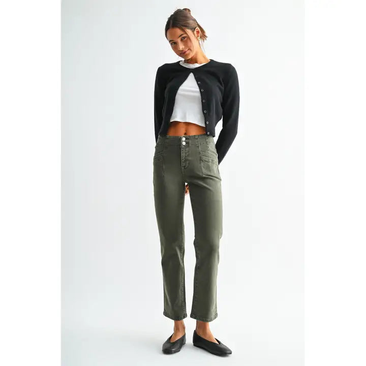 Mica Olive Mid Rise Straight Jeans