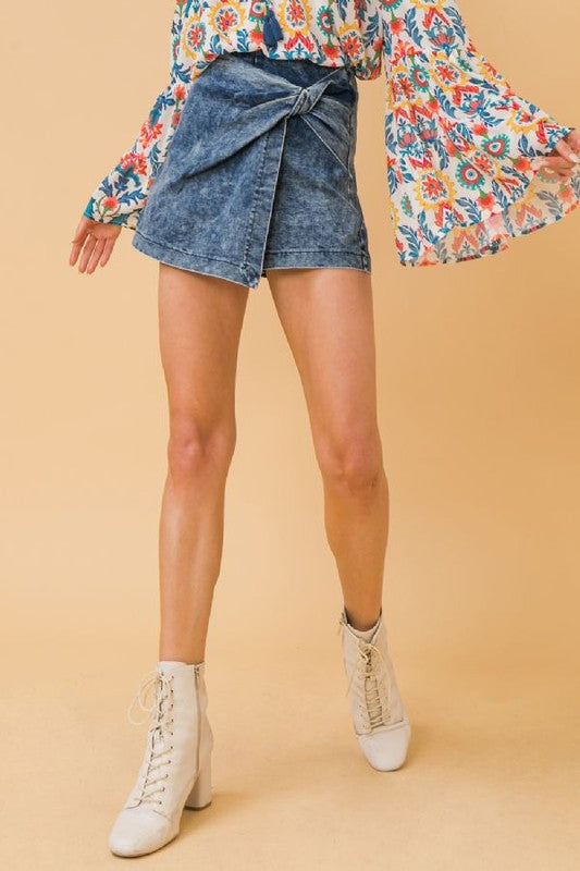 Acid Wash Jean Skort