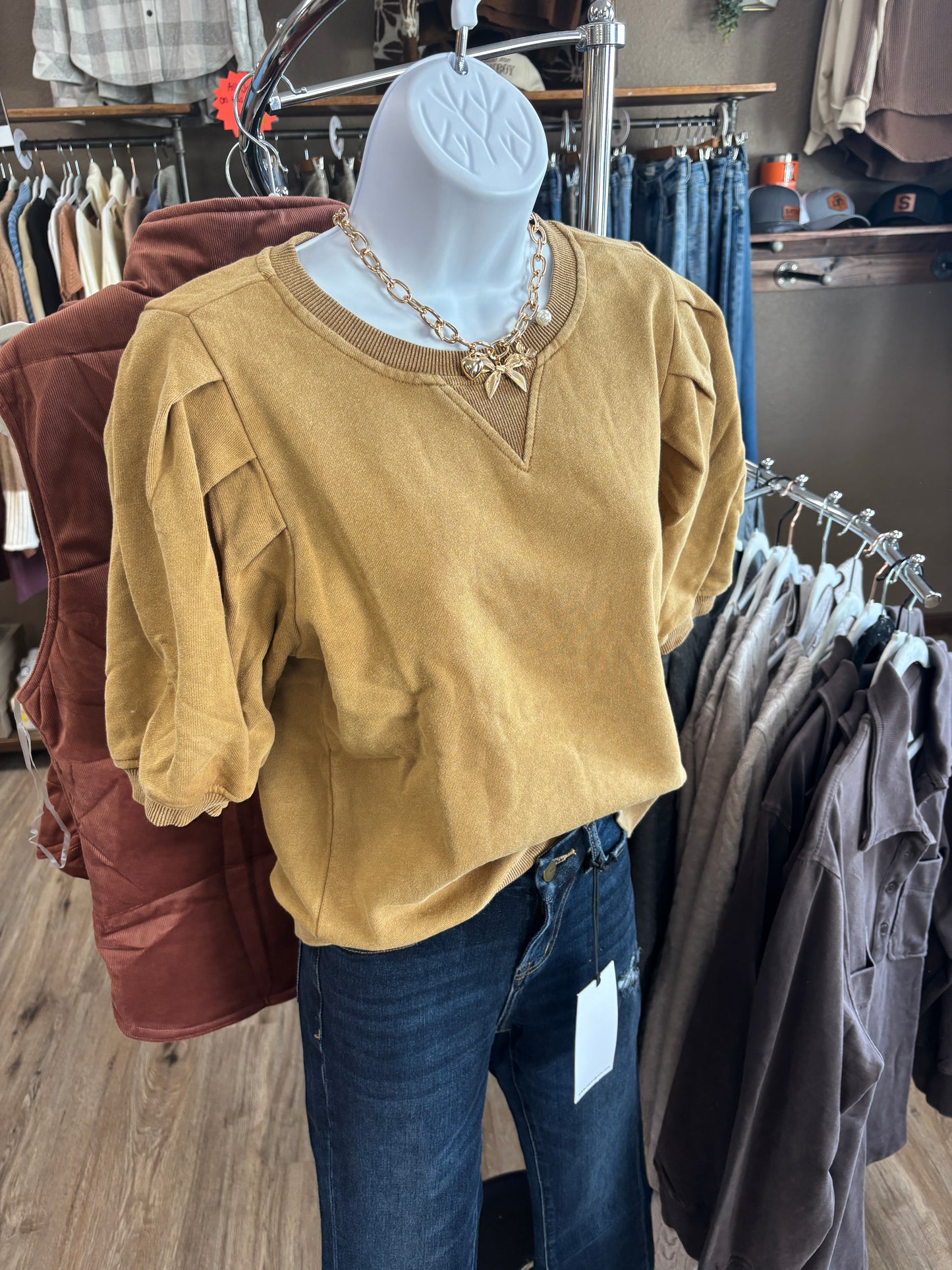 Pleated Sleeve Sweatshirt-2 Colors