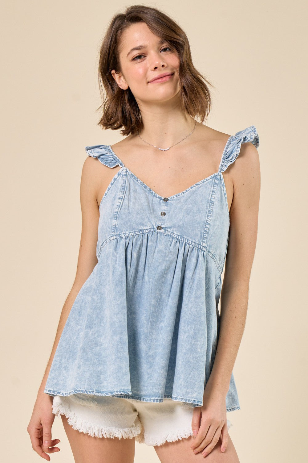 Flutter Sleeve Denim Tank