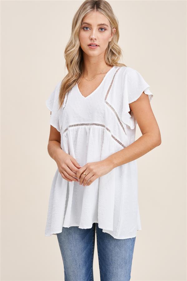 White Swiss Dot Baby Doll Top
