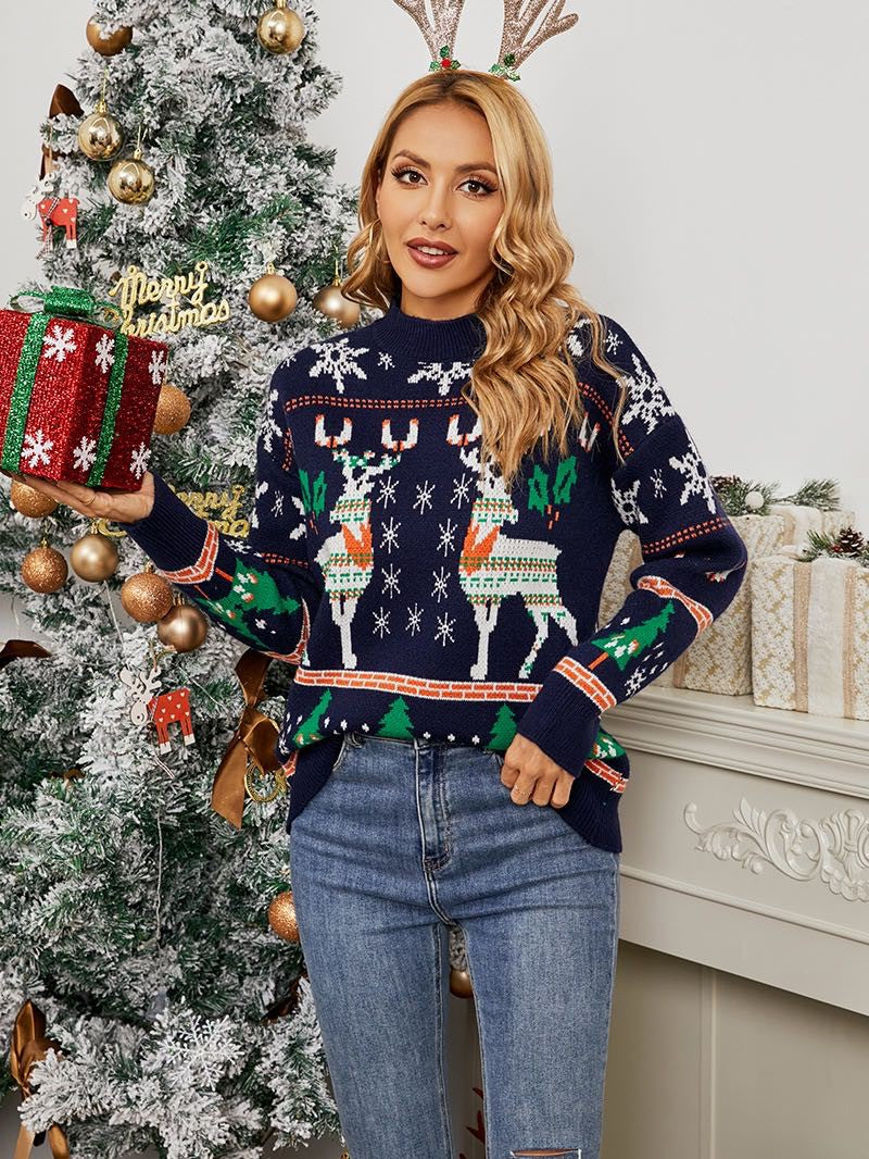 Navy Snowflake and Reindeer Sweater