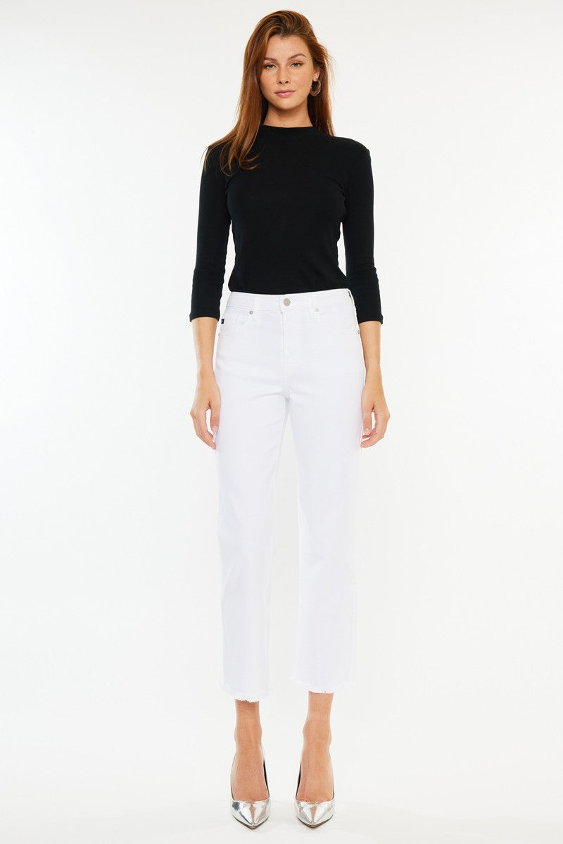 Kancan White High Rise Cropped Jean KC78019WT