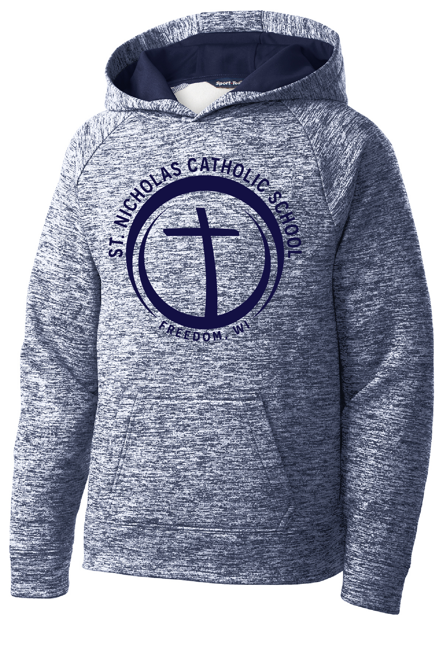 St. Nick's Sport Tek Electric Heather Navy Colorblock Hoodie ~ Youth