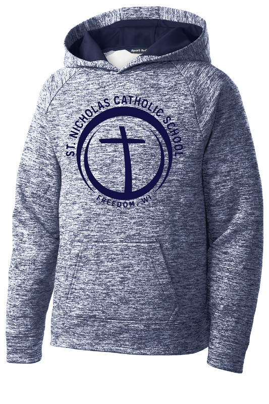 St. Nick's Sport Tek Electric Heather Navy Colorblock Hoodie ~ Youth