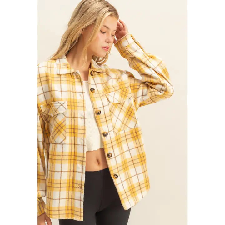 Yellow Plaid Button Down Shacket **DOORBUSTER**