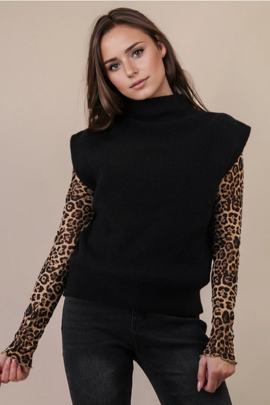 Black Ribbed Sweater Vest