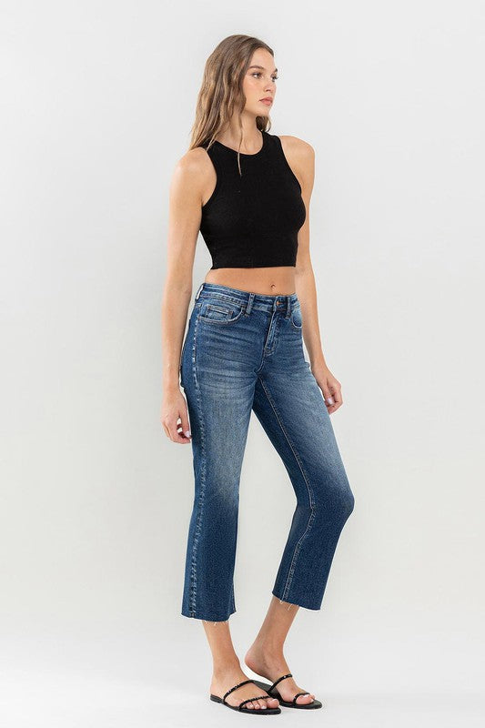 LOVERVET MID RISE CLEAN CUT RAW HEM CROP STRAIGHT JEAN